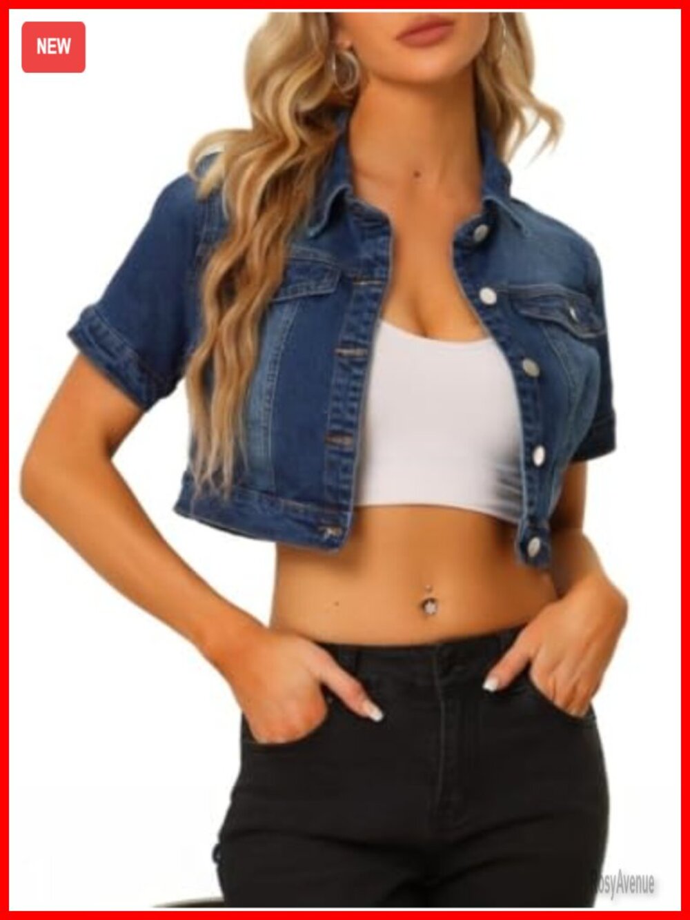Cropped Denim Jacket Short Sleeve Casual Jean Jacket Cotton Blend